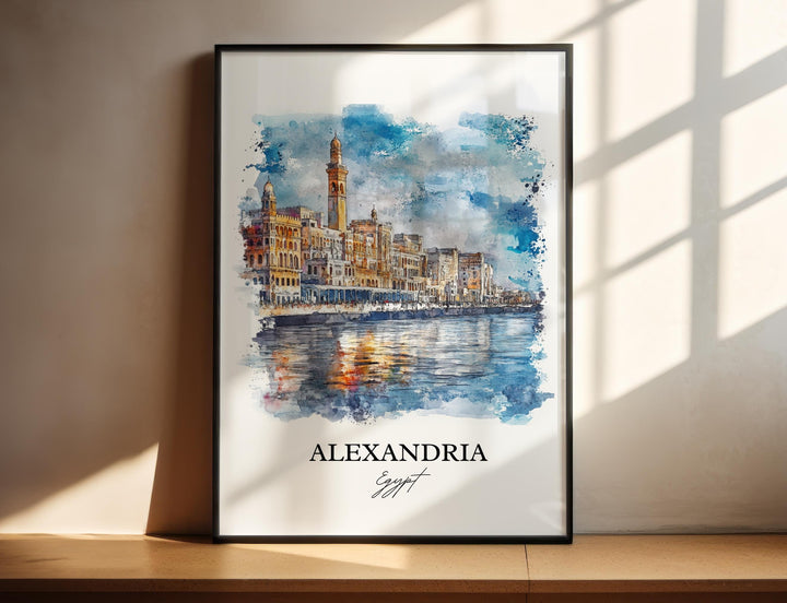 Alexandria Egypt Wall Art, Alexandria Egypt Print, Egypt Watercolor Arr, Alexandria Gift, Travel Print, Travel Poster, Housewarming Gift