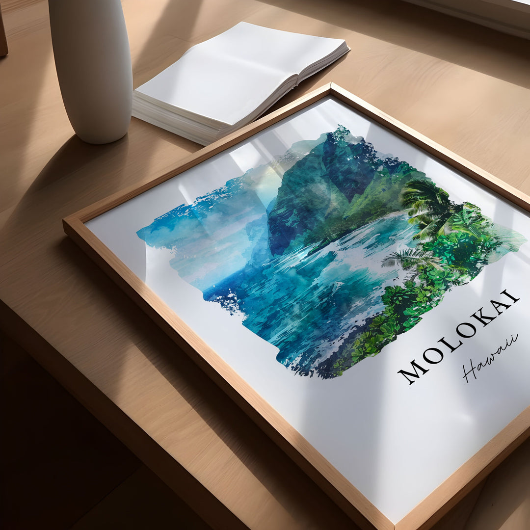 Molokai Hawaii Wall Art, Molokai Print, Molokai Watercolor Art, Hawaiian Islands Gift,