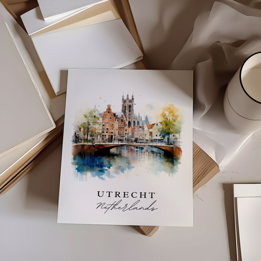 Utrecht traditional travel art - The Netherlands, Utrecht poster, Wedding gift, Birthday present, Custom Text, Personalized Gift