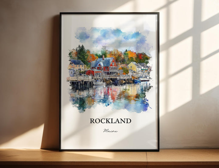 Rockland Maine Wall Art, Knox County Print, Maine Watercolor Art, Rockland ME Gift, Travel Print, Travel Poster, Housewarming Gift