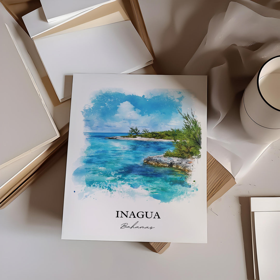 Inagua Bahamas Wall Art, Great Inagua Print, Bahamas Watercolor Art, Inagua Bahamas Gift, Travel Print, Travel Poster, Housewarming Gift