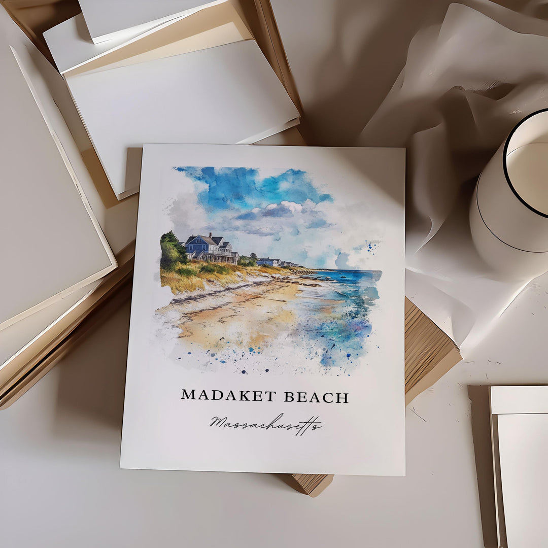 Madaket Beach MA Wall Art, Madaket Beach Print, Madaket Beach Watercolor Art, Nantucket Gift,