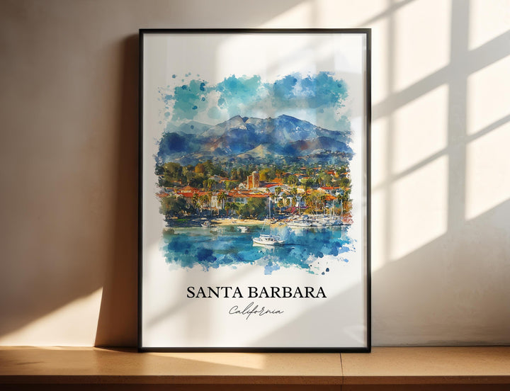 Santa Barbara Wall Art, California Print, Santa Barbara Watercolor Art, Santa Barbara Gift, Travel Print, Travel Poster, Housewarming Gift