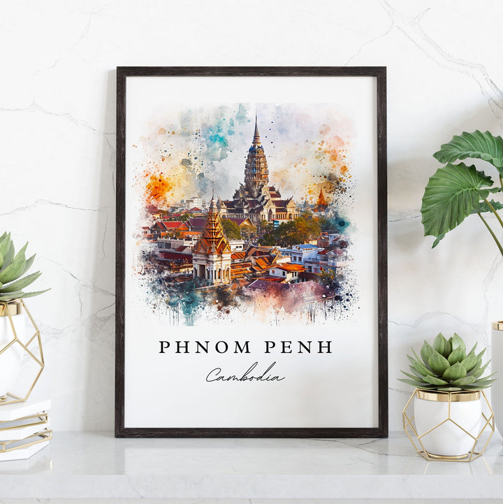 Phnom Penh watercolor travel art - Cambodia, Phnom Penh print, Wedding gift, Birthday present, Custom Text, Perfect Gift