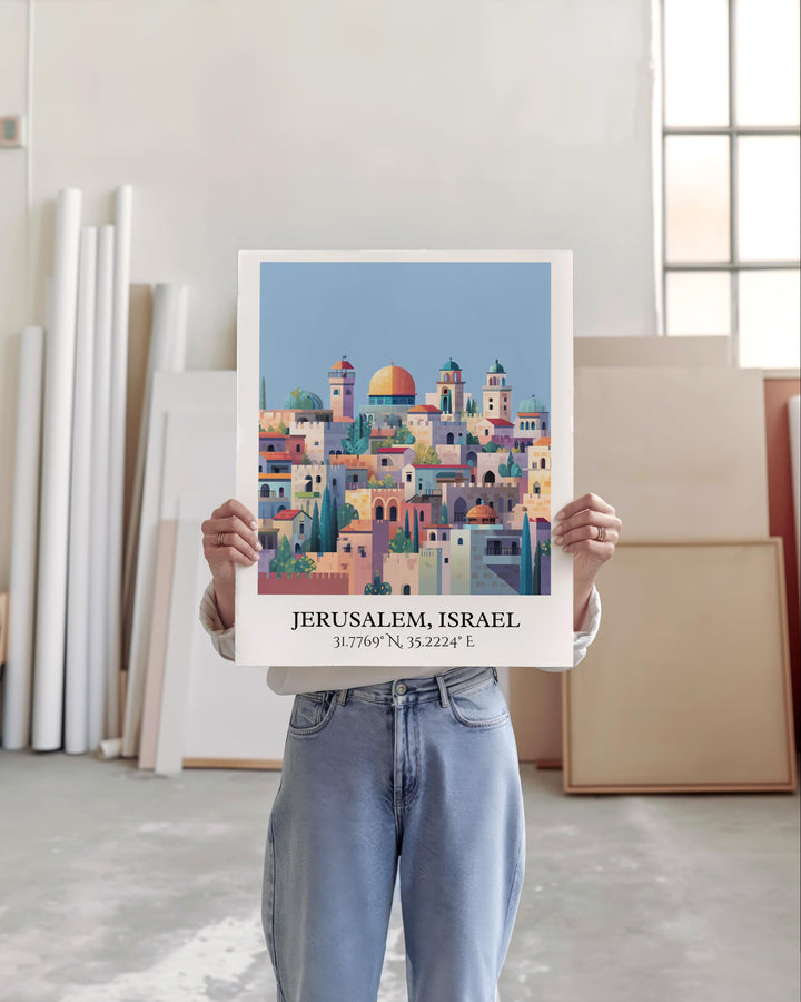 Jerusalem Art, Jerusalem Retro Travel Art, Jerusalem Home Decor, Jerusalem Gift, Israel Travel Art, Travel Prints, Housewarming Gift