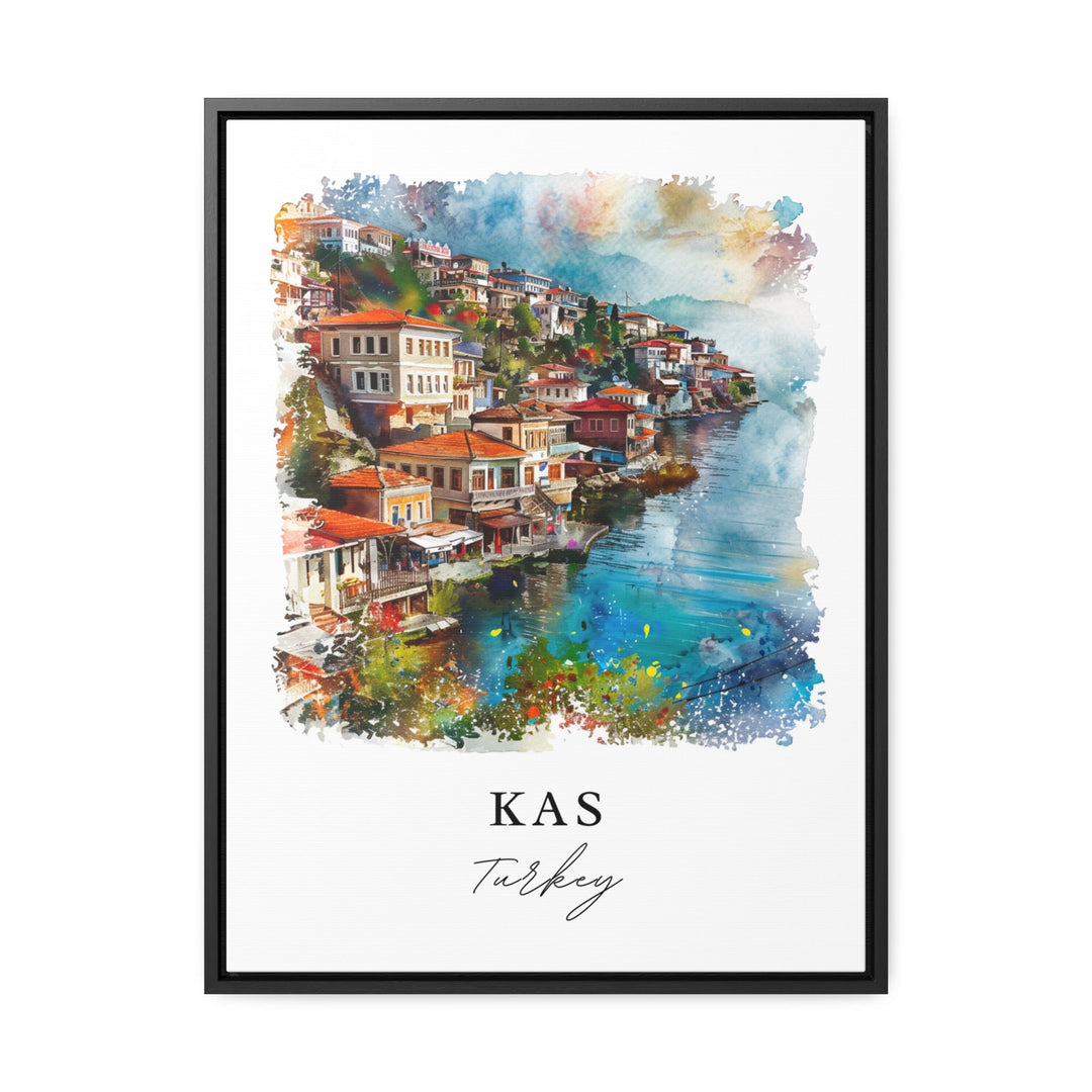 Kas Turkey Wall Art, Kas Print, Kas Coastal Town Watercolor, Bougainvillea flowers,