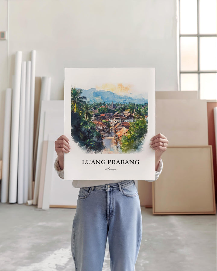 Luang Prabang Wall Art, Luang Prabang Print, Laos Watercolor Art, Luang Prabang Gift, Travel Print, Travel Poster, Housewarming Gift