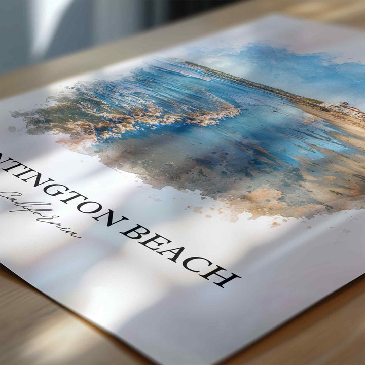 Huntington Beach Wall Art, California Print, Los Angeles Watercolor Art, LA Gift, Travel Print, Travel Poster, Housewarming Gift
