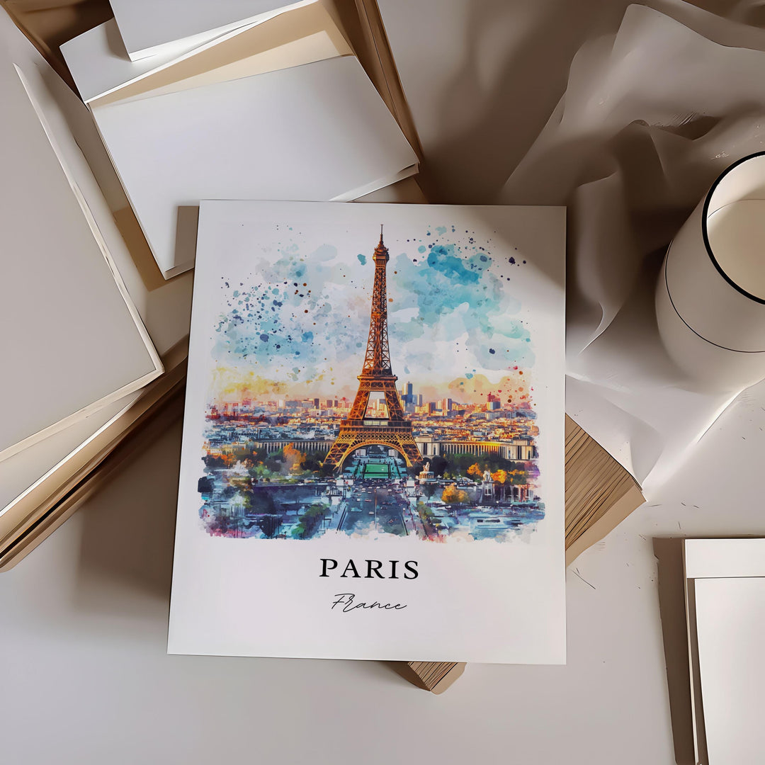 Paris France Wall Art, Eiffel Tower Print, Paris Skyline Watercolor Art, Paris France Gift, Travel Print, Travel Poster, Housewarming Gift