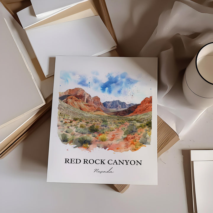 Red Rock Canyon NV Wall Art, Clark County, Print, Nevada Watercolor, Red Rock Canyon Gift, Travel Print, Travel Poster, Housewarming Gift