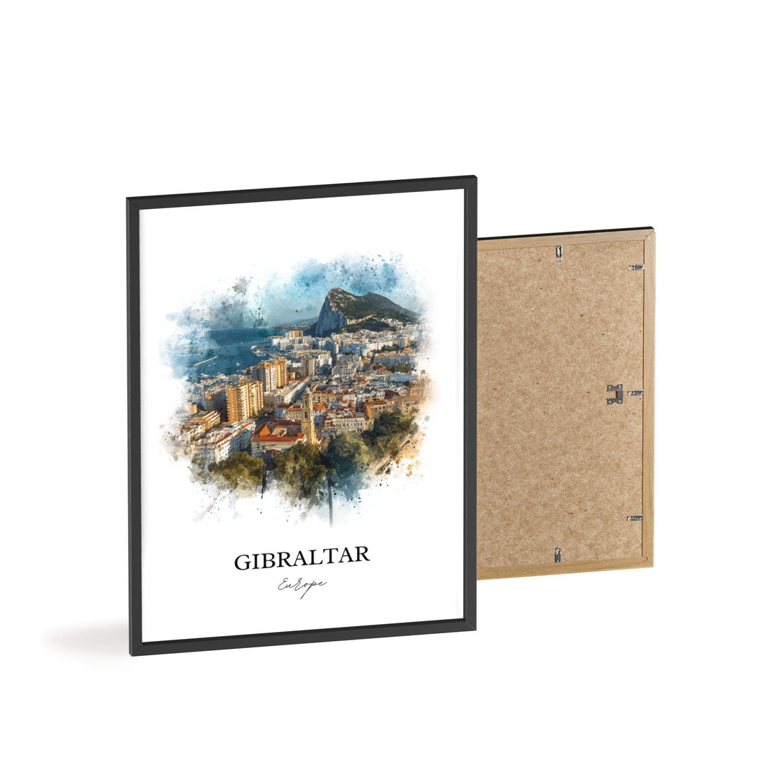 Gibraltar Wall Art, Gibraltar Print, Europe Watercolor Art, Gibraltar Gift, Travel Print, Travel Poster, Housewarming Gift