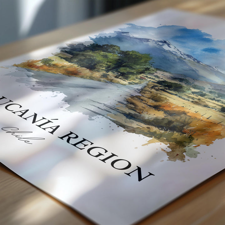 Araucania Region Wall Art, Araucania Chile Print, Chile Watercolor Art, Chile Gift, Chile Travel Print, Travel Poster, Housewarming Gift