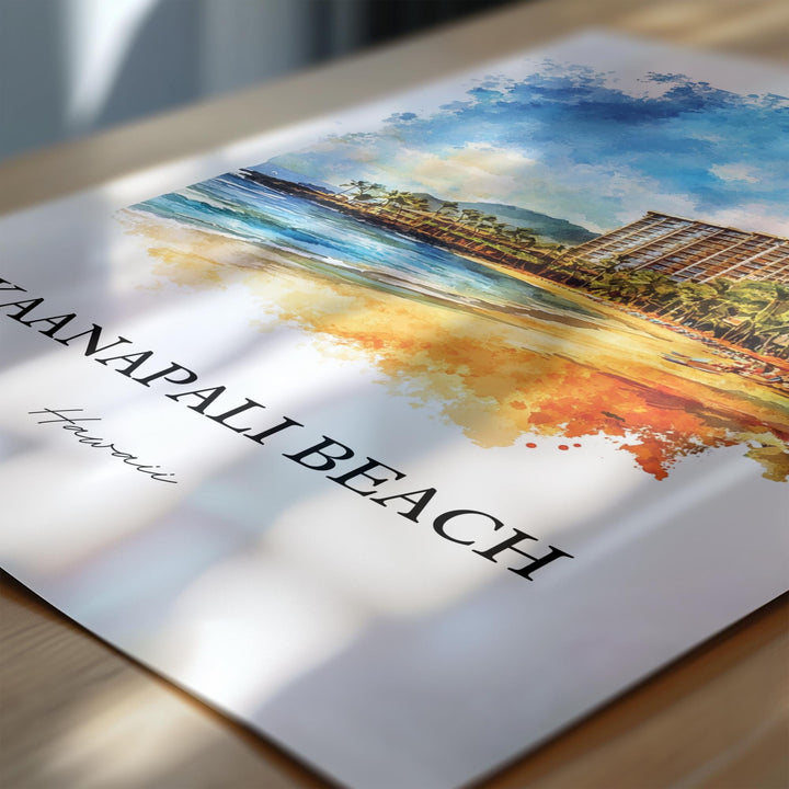 Kaanapali Beach Wall Art, Maui Hawaii Print, Maui Watercolor Art, Kaanapali Beach Gift, Travel Print, Travel Poster, Housewarming Gift