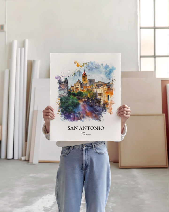 San Antonio Wall Art, San Antonio TX Print, San Antonio Watercolor Art, San Antonio Gift, Travel Print, Travel Poster, Housewarming Gift