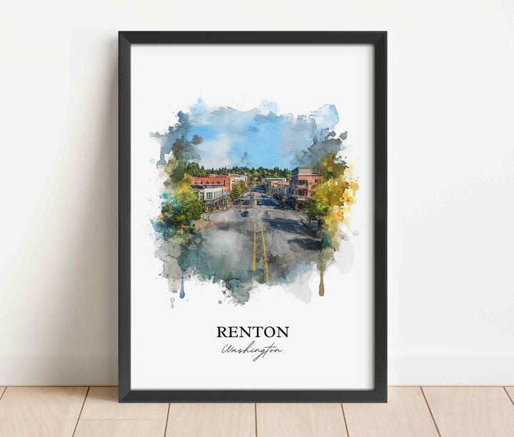 Renton WA Wall Art, Renton Print, Renton Watercolor Art, Renton Washington Gift, Travel Print, Travel Poster, Housewarming Gift