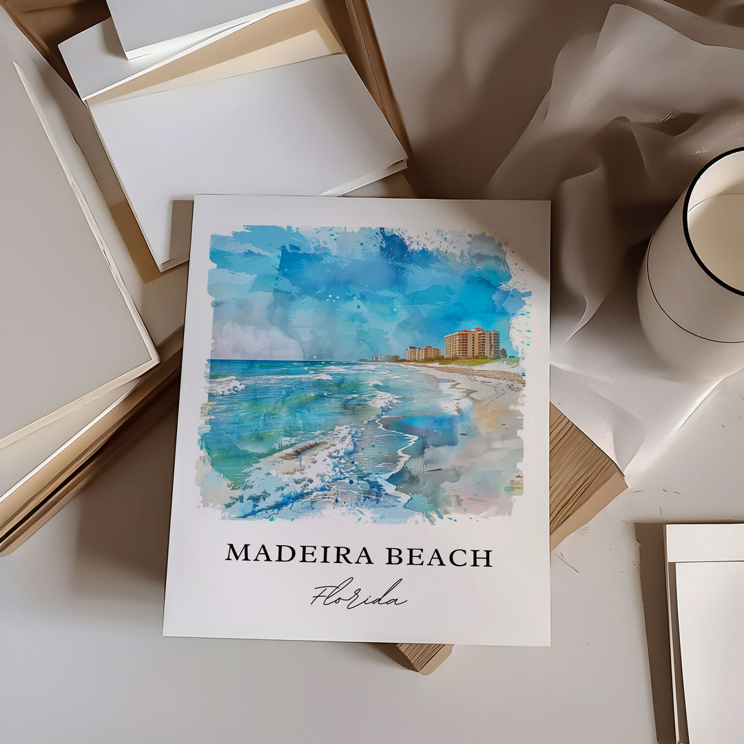 Madeira Beach Wall Art, Madeira Beach Print, Madeira FL Watercolor, Madeira Beach Gift,