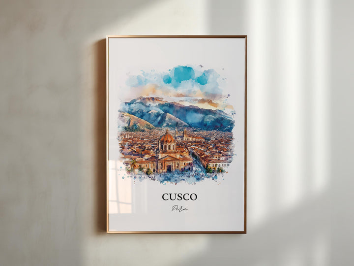 Cusco Wall Art, Cusco Skyline Print, Peru Watercolor Art, Cusco Peru Gift, Travel Print, Travel Poster, Housewarming Gift