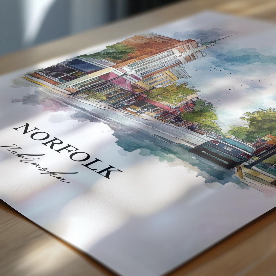 Norfolk, Nebraska, USA – Watercolor Art Print