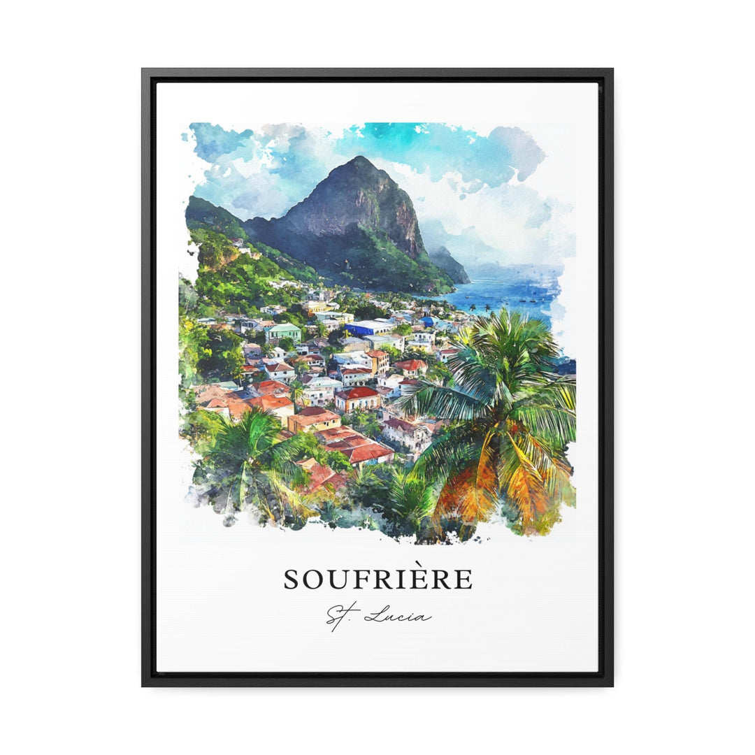 Soufriere Wall Art, Soufriere Print, St. Lucia Watercolor Art, Saint Lucia Gift, The Pitons