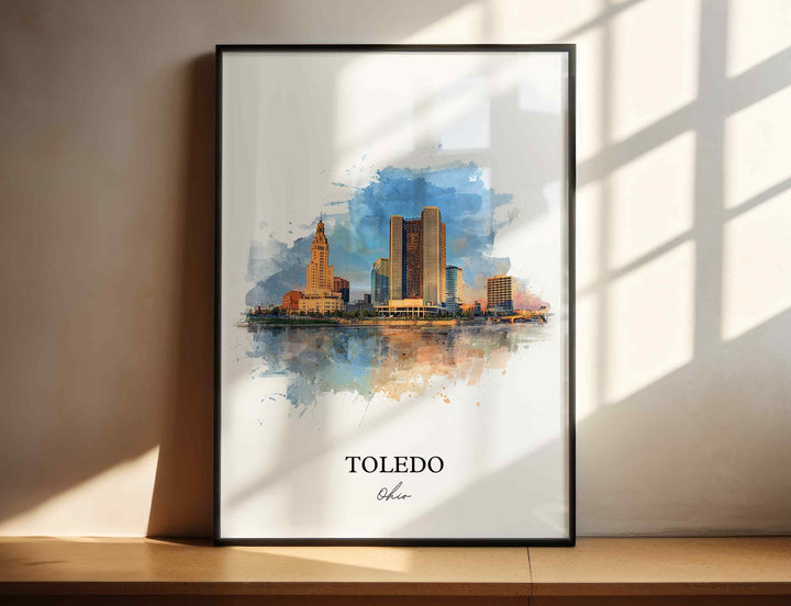 Toledo, Ohio Wall Art, Toledo Print, Toledo Ohio Watercolor Art, Toledo Ohio Skyline Gift, Travel Print, Travel Poster, Housewarming Gift