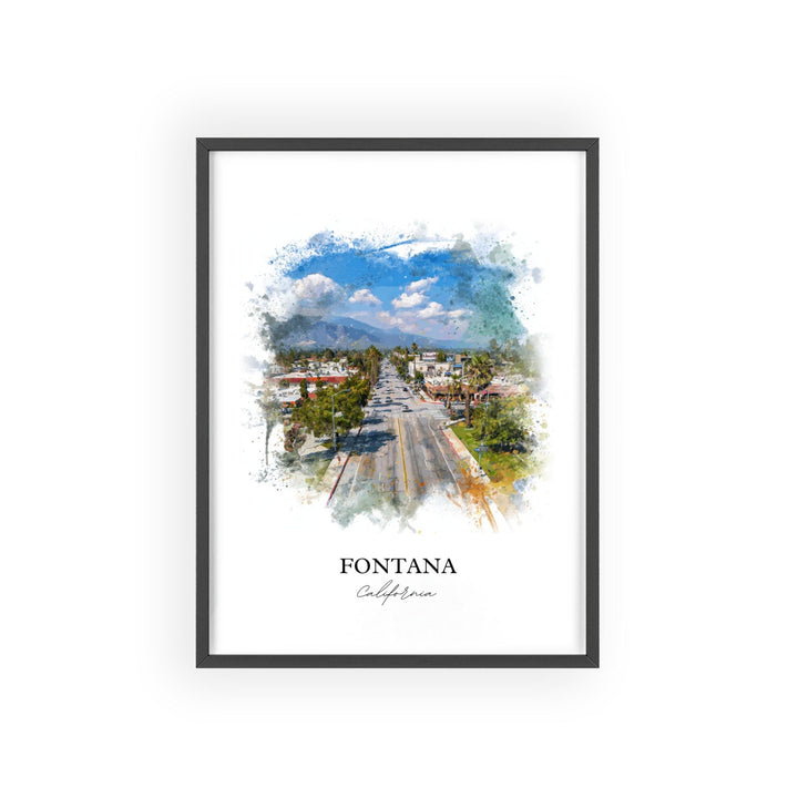Fontana CA Wall Art, Fontana Print, California Watercolor Art, San Bernardino Gift, Travel Print, Travel Poster, Housewarming Gift