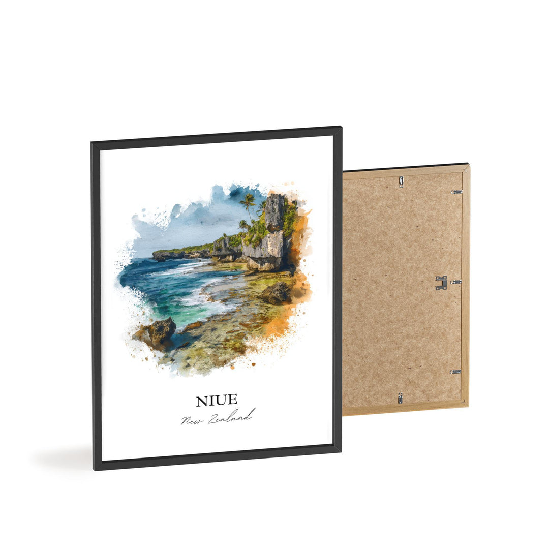 Niue Wall Art, New Zealand Print, Niue NZ Watercolor, Niue Gift, Niue Travel Print, New Zealand Travel Poster, Housewarming Gift