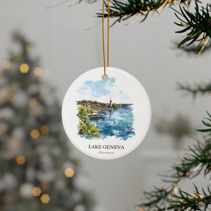 Lake Geneva WI Ornament: Unique Lake Geneva Souvenir, Wisconsin Xmas Decor, and Authentic Lake Geneva WI Gift