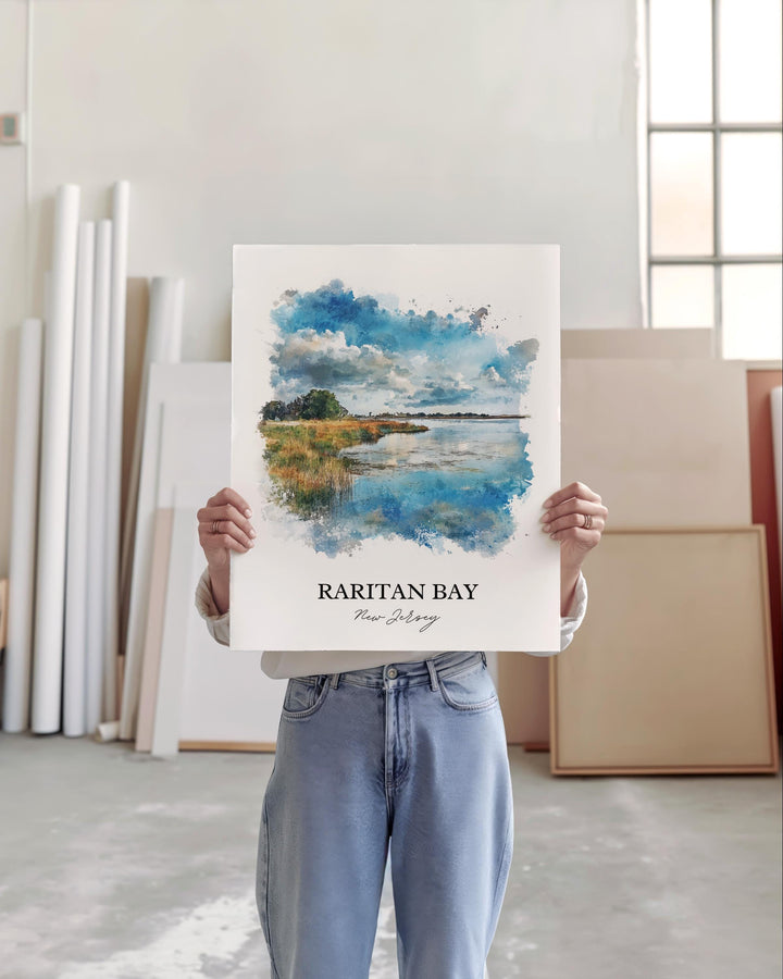 Raritan Bay Wall Art, Raritan NJ Print, New Jersey Watercolor Art, Raritan Bay Gift, Travel Print, Travel Poster, Housewarming Gift