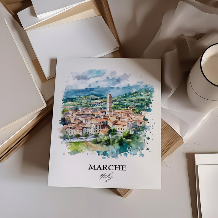 Marche Italy Wall Art, Le Marche Italia Print, Italy Watercolor Art, Marche Italy Gift, Travel Print, Travel Poster, Housewarming Gift