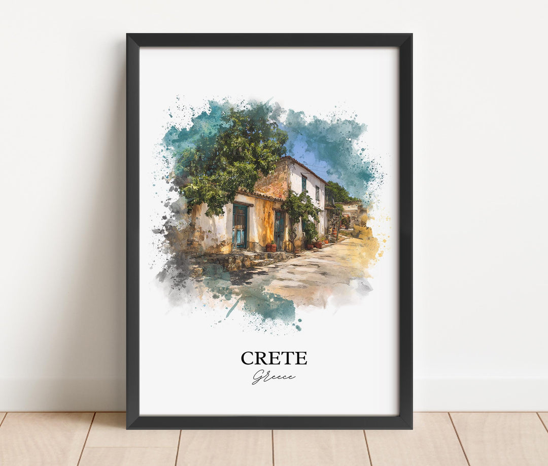 Crete Wall Art, Crete Greece Print, Greece Watercolor Art, Crete Greece Gift, Greece Travel Print, Travel Poster, Housewarming Gift