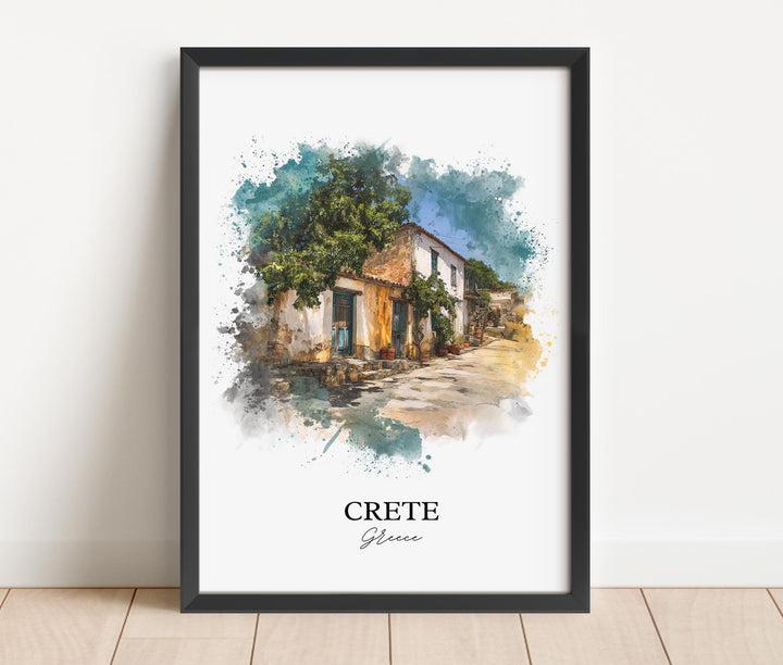 Crete Wall Art, Crete Greece Print, Greece Watercolor Art, Crete Greece Gift, Greece Travel Print, Travel Poster, Housewarming Gift