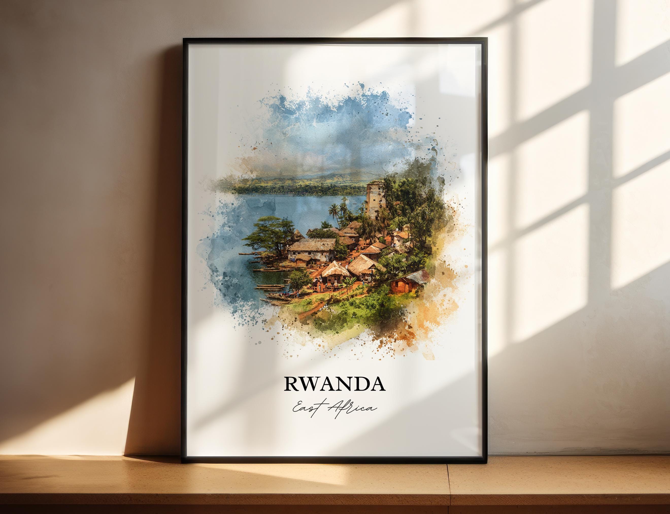 Rwanda Wall Art, Rwanda Print, Rwanda Watercolor Art, Rwanda Africa Gi ...