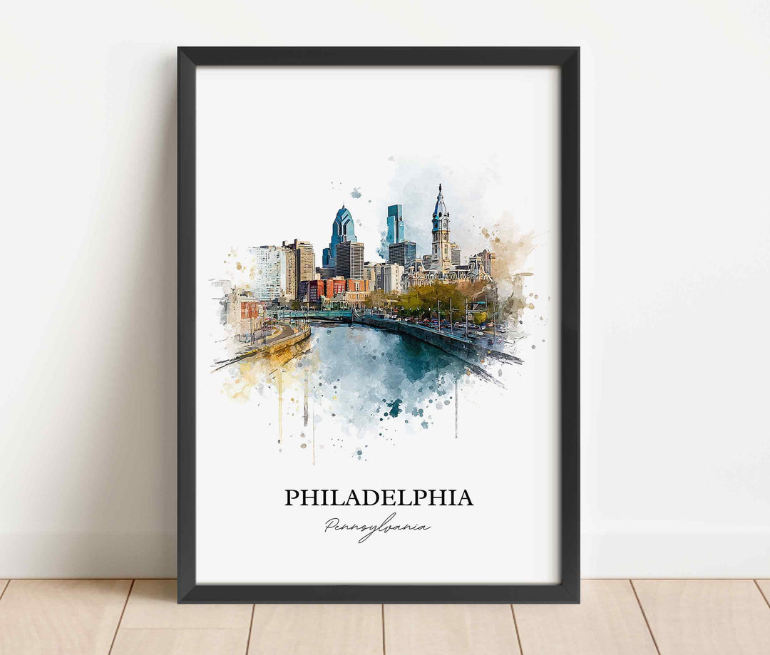 Philadelphia Wall Art, Philly Print, Philadelphia Watercolor Art, Philly Skyline Gift, Travel Print, Travel Poster, Housewarming Gift