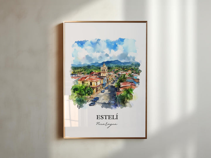 Estelí Wall Art, Estelí Nicaragua Print, Nicaragua Watercolor, Art Estelí Gift, Travel Print, Travel Poster, Housewarming Gift