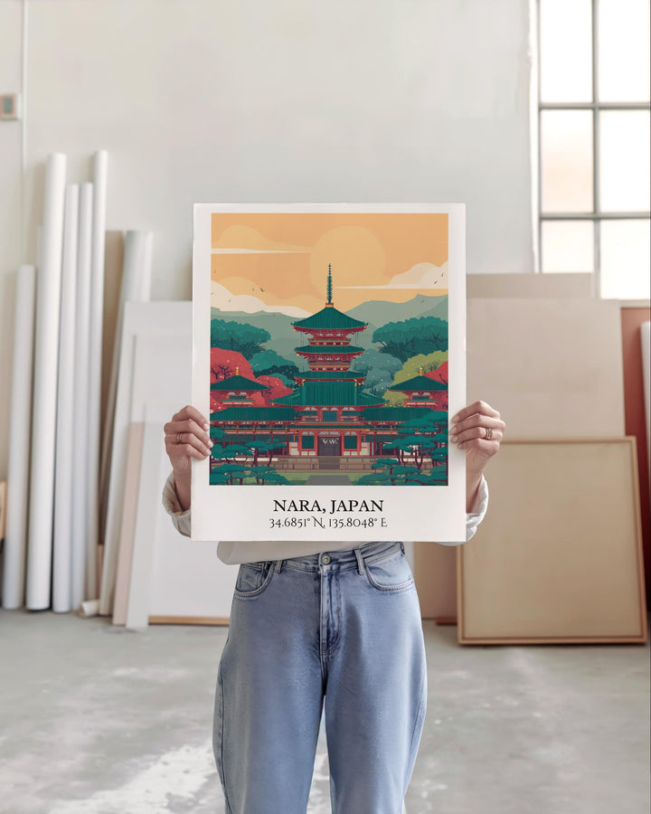 Nara Japan Art, Nara Retro Travel Art, Nara Japan Home Decor, Japan Gift, Japan Travel Art, Travel Prints, Housewarming Gift