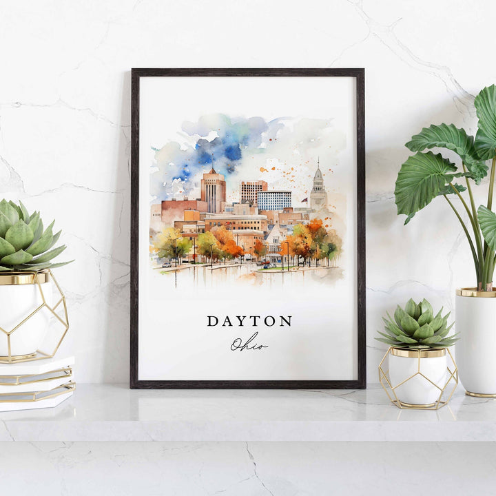 Dayton traditional travel art - Ohio, Dayton poster, Wedding gift, Birthday present, Custom Text, Personalized Gift