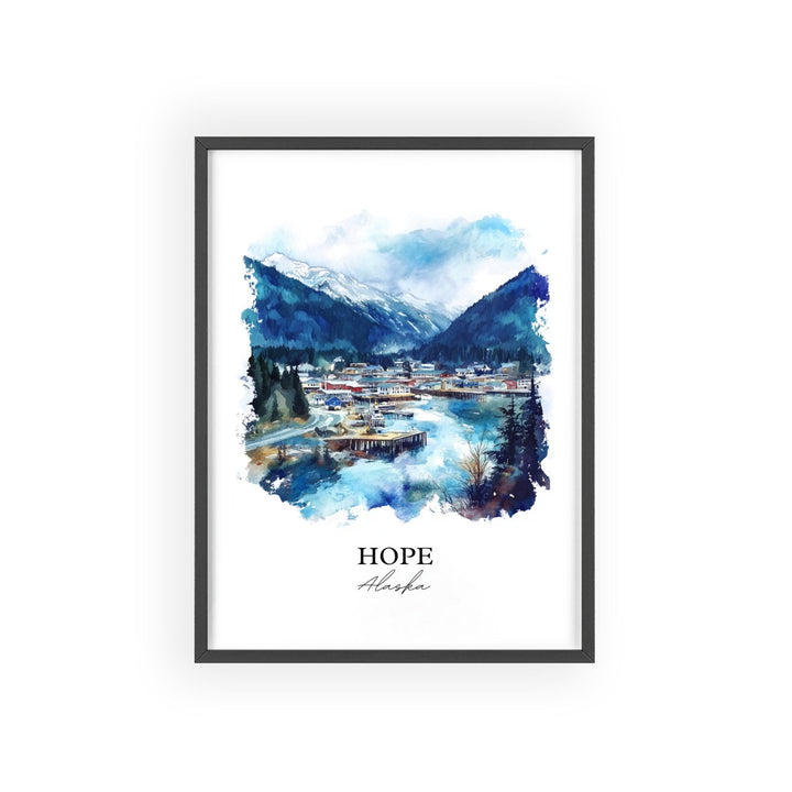 Hope Alaska Wall Art, Kenai Peninsula Print, Alaska Watercolor Art, Hope AK Gift, Travel Print, Travel Poster, Housewarming Gift