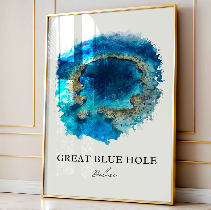 Great Blue Hole Art, Great Blue Hole Print, Great Blue Hole Belize Watercolor, Belize Gift,