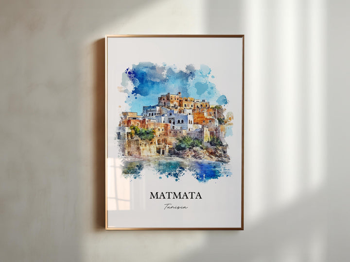 Matmata Wall Art, Southern Tunisia Print, Tunisia Watercolor Art, Matmata Tunisia Gift, Travel Print, Travel Poster, Housewarming Gift