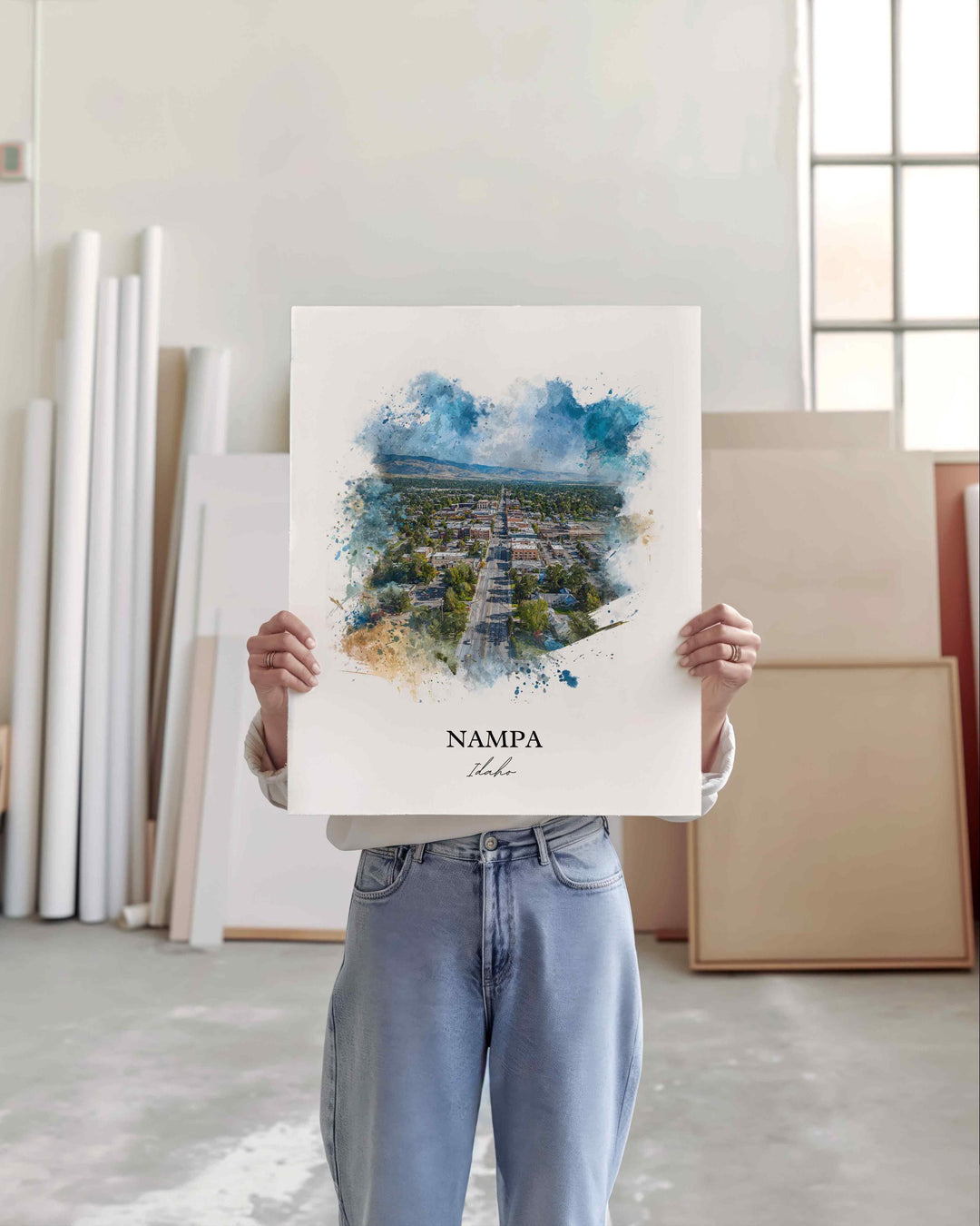 Nampa Idaho Wall Art, Nampa Print, Idaho Watercolor Art, Nampa Idaho Gift, Travel Print, Travel Poster, Housewarming Gift