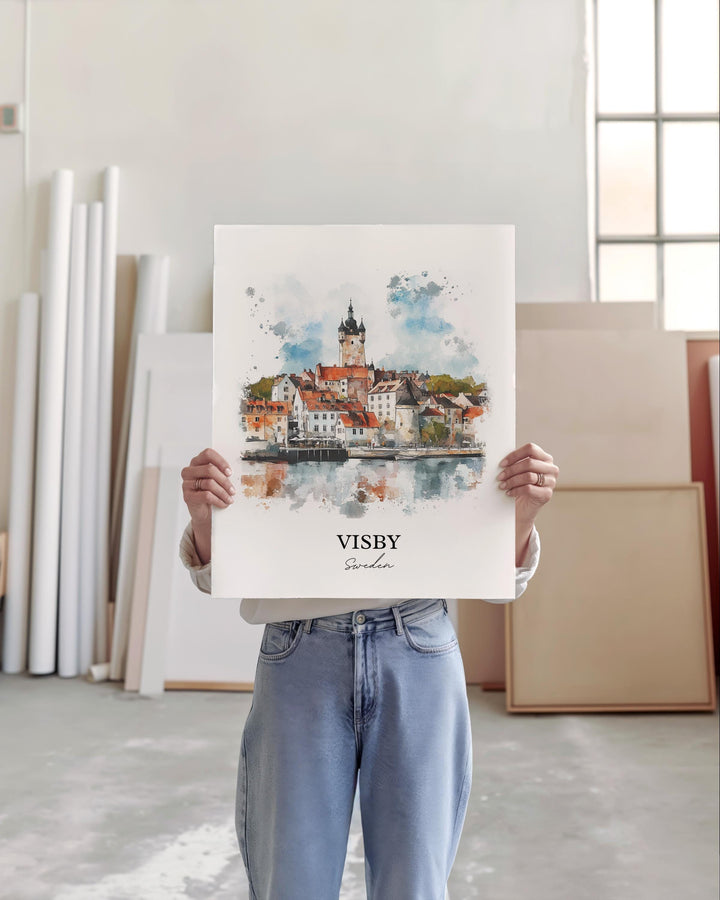 Visby Travel Print Wall Art Visby Wall Hanging Home Décor Visby Gift Art Lovers Sweden Art Lover Gift Visby Poster