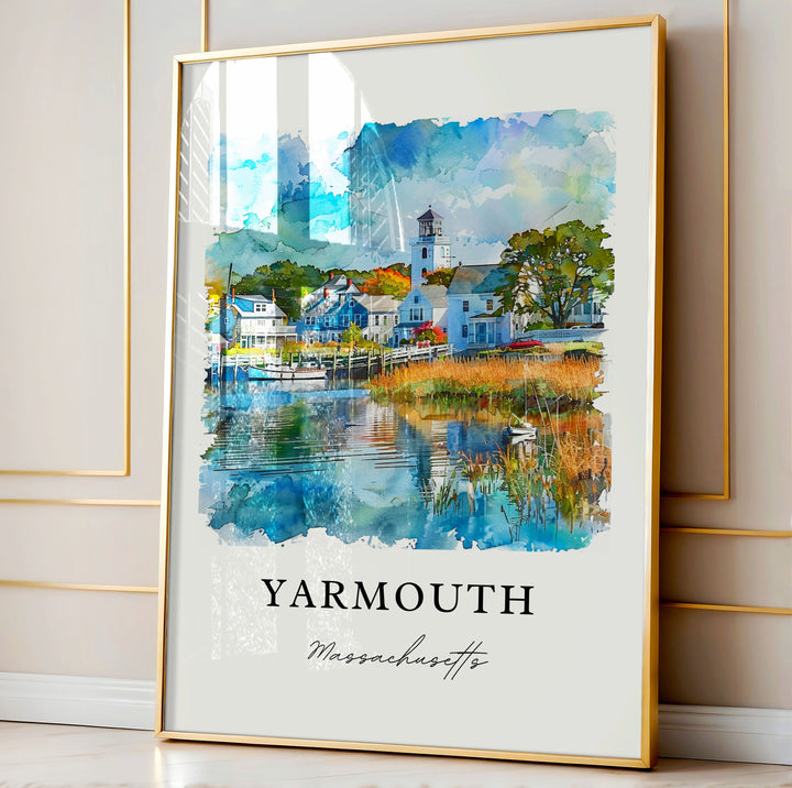 Yarmouth MA Wall Art, Barnstable County Print, Cape Cod Watercolor Art, Yarmouth Mass. Gift,