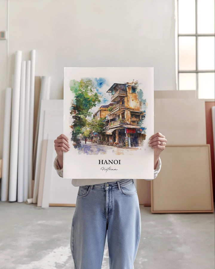 Hanoi Vietnam Wall Art, Hanoi Print, Vietnam Watercolor Art, Hanoi Vietnam Gift, Travel Print, Travel Poster, Housewarming Gift
