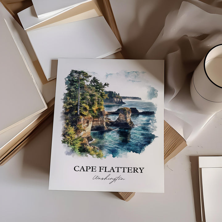 Cape Flattery Art, Clallam County Print, Washington State Watercolor, Cape Flattery WA Gift, Travel Print, Travel Poster, Housewarming Gift