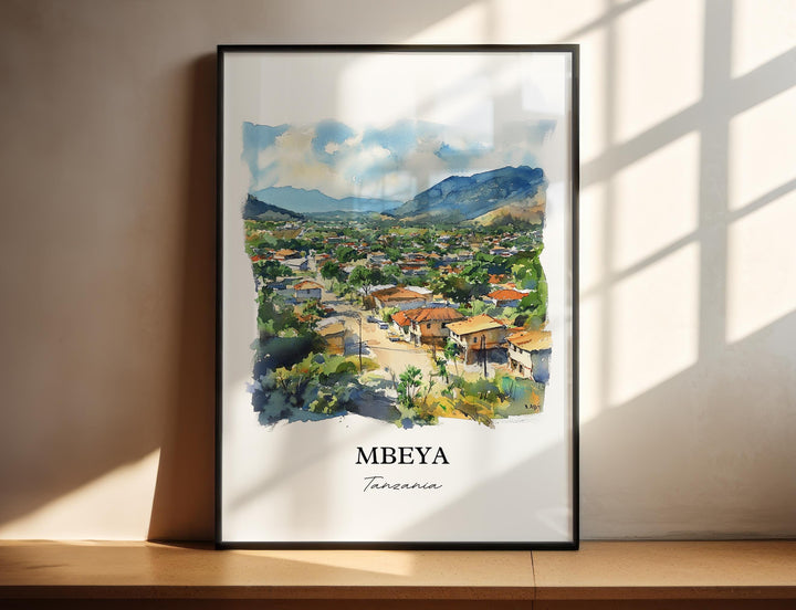 Mbeya Wall Art, Tanzania Print, Tanzania Watercolor Art, Mbeya Tanzania Gift, Travel Print, Travel Poster, Housewarming Gift