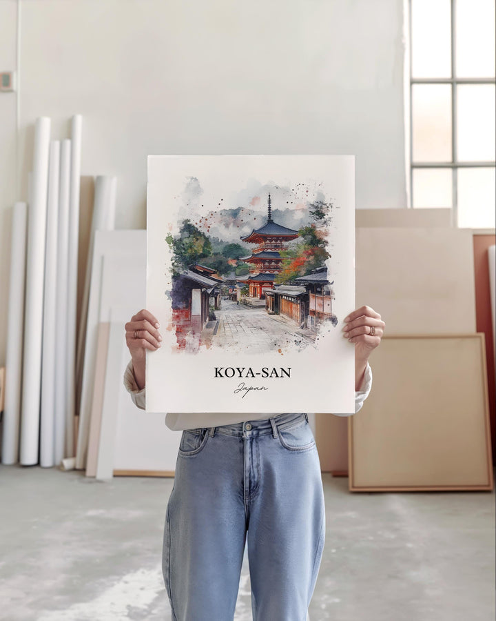 Koya-San Wall Art, Mount Koya Print, Japan Watercolor Art, Koya-San Japan Gift, Travel Print, Travel Poster, Housewarming Gift