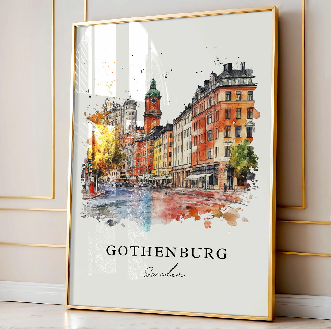 Gothenburg Wall Art, Gothenburg Print, Gothenburg Watercolor Art, Gothenburg Sweden Gift,