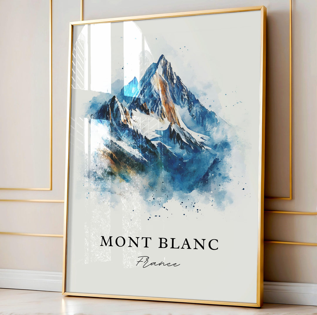 Mont Blanc Wall Art, Mont Blanc France Print, French Alps Watercolor, Mont Blanc France Gift,