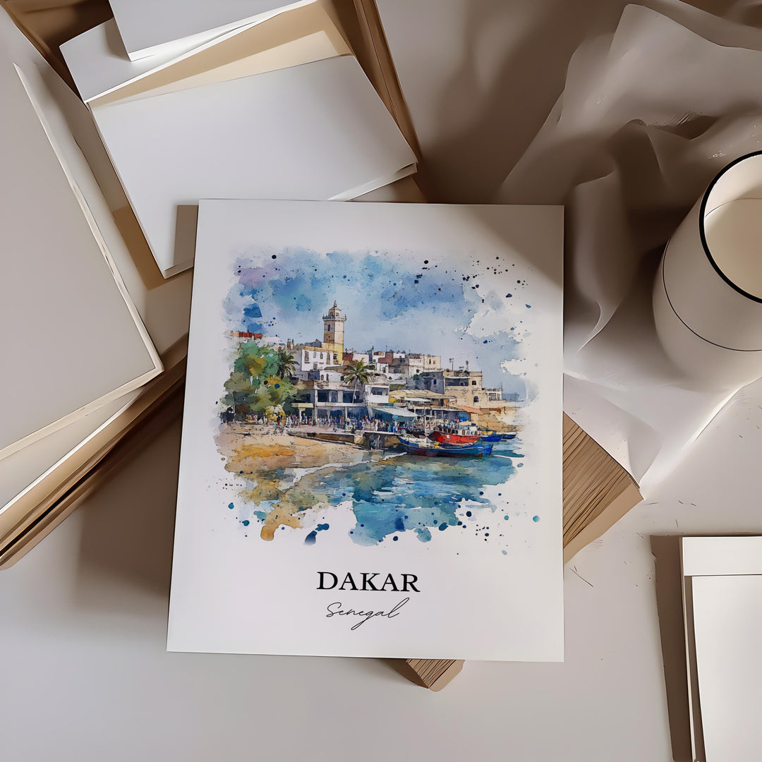 Dakar Wall Art, Senegal Print, Senegal Watercolor Art, Dakar Senegal Gift, Travel Print, Travel Poster, Housewarming Gift