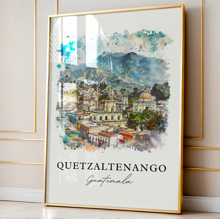 Quetzaltenango Wall Art, Xela Print, Guatemala Watercolor, Quetzaltenango Guatemala Gift,